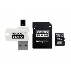 Карта памяти MicroSDHC 32GB UHS-I Class 10 GoodRam + Adapter SD + OTG Card reader (M1A4-0320R12)