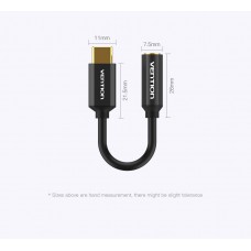 Адаптер Type-C-3.5мм Vention OMTP gold-plated 0.1m Black (CFIBA)