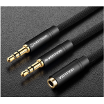 Кабель Audio 3.5мм-3.5мм Vention 2xM/F Fabric Braided 0.3m Black (BBUBY)
