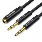 Кабель Audio 3.5мм-3.5мм Vention 2xM/F Fabric Braided 0.3m Black (BBUBY)