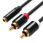 Кабель Audio 3.5мм-2RCA Vention M/F 24К gold-plated  26 AWG 2m Black (VAB-R01BH)