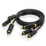 Кабель Audio 3RCA-3RCA F/F Vention 24К gold-plated 26 AWG 1m Black (BCABF)