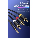 Кабель Audio 3.5мм-3RCA Vention F/F 24К gold-plated Aluminum Shell 1.5m Black (VAB-R07-B150)