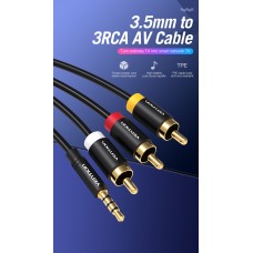 Кабель Audio 3.5мм-3RCA Vention F/F 24К gold-plated Aluminum Shell 1.5m Black (VAB-R07-B150)