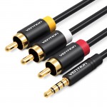Кабель Audio 3.5мм-3RCA Vention F/F 24К gold-plated Aluminum Shell 1.5m Black (VAB-R07-B150)