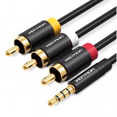 Кабель Audio 3.5мм-3RCA Vention F/F 24К gold-plated Aluminum Shell 1.5m Black (VAB-R07-B150)