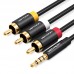 Кабель Audio 3.5мм-3RCA Vention F/F 24К gold-plated Aluminum Shell 1.5m Black (VAB-R07-B150)