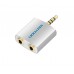 Адаптер Audio 3.5мм-3.5мм Vention M/2xF gold-plated Black (BDAW0)