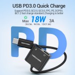 Адаптер 2 ni 1 Type-C-3.5мм Vention M/2xF PD 18W QC 3.0 3A nickel-plated 0.15m Black (CFMBA)