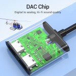 Адаптер 2 ni 1 Type-C-3.5мм Vention M/2xF PD 18W QC 3.0 3A nickel-plated 0.15m Black (CFMBA)