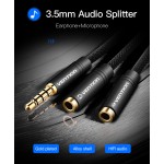 Кабель Audio 3.5мм-3.5мм Vention M/2xF Fabric Jaket mic+earphone 0.3m Black (BBMBY)