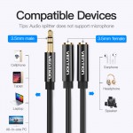 Кабель Audio 3.5мм-3.5мм Vention F/2xM TPE Jaket headset+earphone 0.3m Black (BBSBY)