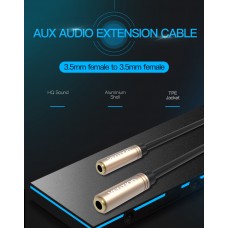 Удлинитель Audio Aux 3.5мм-3.5мм Vention TPE F/F gold-plated 0.3m Black (BFABY)