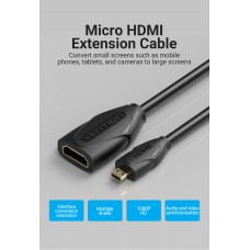 Удлинитель HDMI-microHDMI v.1.2 Vention M/F PVC 1080P 60Hz gold-plated 1m Black (ABBBF)