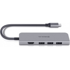 USB HUB REAL-EL 5 в 1 Type-C-HDMI-USB-PD 4USB 3.0 100W 4K 30Hz CQ-700 Grey