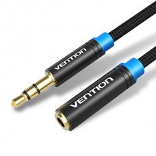 Удлинитель Audio Aux 3.5мм-3.5мм M/F Vention gold-plated 0.5m Black (VAB-B06-B050-M)