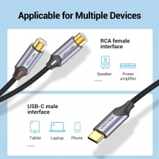 Кабель Audio Type-C-2RCA Vention M/2xF Cotton gold-plated 1.5m Black (BGVBG)