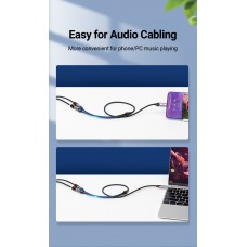 Кабель Audio Type-C-2RCA Vention M/2xF Cotton gold-plated 1.5m Black (BGVBG)