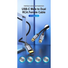Кабель Audio Type-C-2RCA Vention M/2xF Cotton gold-plated 1.5m Black (BGVBG)