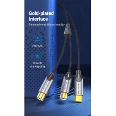 Кабель Audio Type-C-2RCA Vention M/2xF Cotton gold-plated 1m Black (BGVBF)
