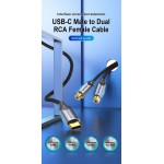 Кабель Audio Type-C-2RCA Vention M/2xF Cotton gold-plated 1m Black (BGVBF)