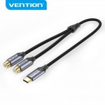 Кабель Audio Type-C-2RCA Vention M/2xF Cotton gold-plated 1m Black (BGVBF)