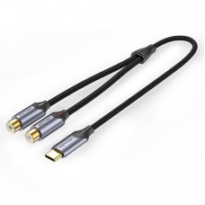 Кабель Audio Type-C-2RCA Vention M/2xF Cotton gold-plated 1m Black (BGVBF)