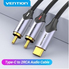 Кабель Audio Type-C-2RCA Vention M/2xM Cotton gold-plated 3m Black (BGUHI)