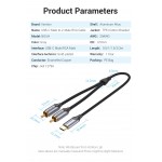 Кабель Audio Type-C-2RCA Vention M/2xM Cotton gold-plated 3m Black (BGUHI)
