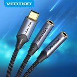 Кабель Audio Type-C-3.5мм Vention F/2xM Cotton gold-plated 0.3m Black (BGNHY)