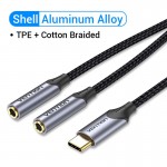 Кабель Audio Type-C-3.5мм Vention F/2xM Cotton gold-plated 0.3m Black (BGNHY)