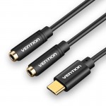 Кабель Audio Type-C-3.5мм Vention F/2xM PVC gold-plated 0.3m Black (BGBBY)
