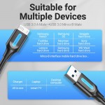 Кабель USB-MicroUSB-B 3.0 Vention PVC Round nickel-plated 5Gbps 0.5m Black (COPBD)