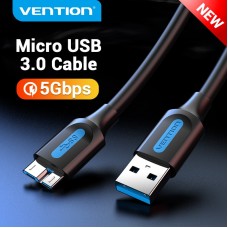 Кабель USB-MicroUSB-B 3.0 Vention PVC Round nickel-plated 5Gbps 3m Black (COPBI)
