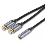 Удлинитель Audio 3.5мм-2RCA Vention F/2xF gold-plated 0.3m Black (BCOHY)