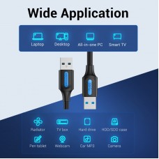 Кабель USB-USB 3.0 Vention F/F PVC Round 5Gbps 0.5m Black (CONBD)