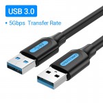 Кабель USB-USB 3.0 Vention F/F PVC Round 5Gbps 3m Black (CONBI)