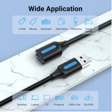 Удлинитель USB-USB 3.0 Vention F/M PVC Round 5Gbps 1.5m Black (CBHBG)
