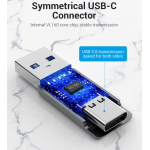 Адаптер Type-C-USB 3.0 Vention AluminIum nickel-plated M/F 5Gbps 3A Gray (CDPH0)