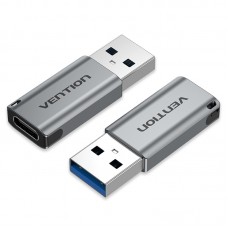 Адаптер Type-C-USB 3.0 Vention AluminIum nickel-plated M/F 5Gbps 3A Gray (CDPH0)