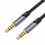 Кабель Audio Aux 3.5мм-3.5мм Vention TRRS M/M Round Nylon gold-plated 2m Grey (BAQHH)