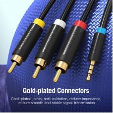 Кабель Audio 3.5мм-3RCA Vention F/F 24К gold-plated PVC Shell 1.5m Black (BCBBG)