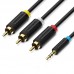 Кабель Audio 3.5мм-3RCA Vention F/F 24К gold-plated PVC Shell 2m Black (BCBBH)