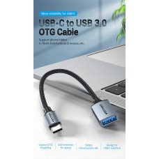 Адаптер Type-C-USB 3.0 Vention nickel-plated 5Gbps 3A 0.15m Gray (CCXHB)