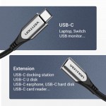 Удлинитель Type-C-Type-C 3.1 Vention Nylon M/F Thunderbolt 3 4K 60Hz PD 60W 5Gbps 3A 0.5m Grey (TABHD)