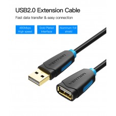 Удлинитель USB-USB 2.0 Vention F/M PVC Round gold-plated 480Mbps 5m Black (CBCBJ)