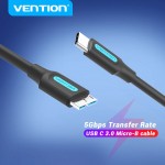 Кабель Type-C-MicroUSB-B 3.0 Vention M/M PVC Round nickel-plated 2A 5Gbps 1m Black (CQABF)
