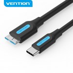 Кабель Type-C-MicroUSB-B 3.0 Vention M/M PVC Round nickel-plated 2A 5Gbps 1m Black (CQABF)