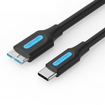 Кабель Type-C-MicroUSB-B 3.0 Vention M/M PVC Round nickel-plated 2A 5Gbps 1m Black (CQABF)