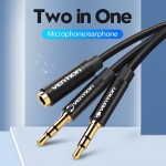 Кабель Audio 3.5мм-3.5мм Vention 2xM/F TPE Jacket 0.6m Black (BBUBAB)